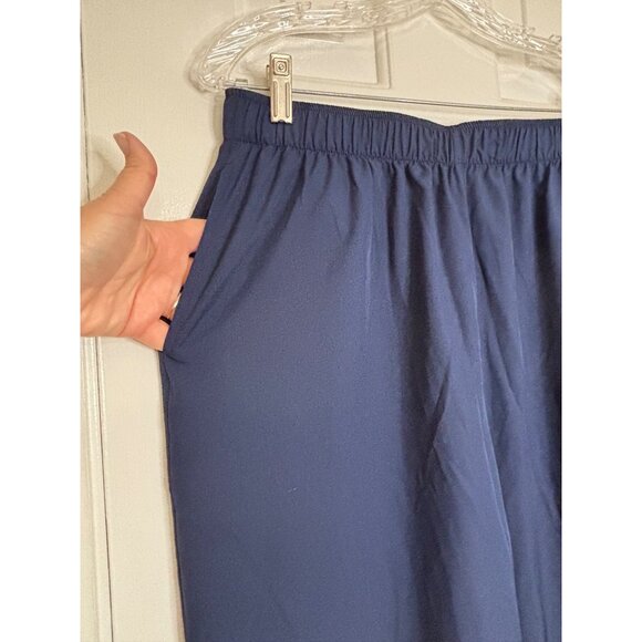 Navy Blue Elastic Waist Jogger Pants With Pockets Relaxed Fit Lightweight Fabric - Picture 4 of 7